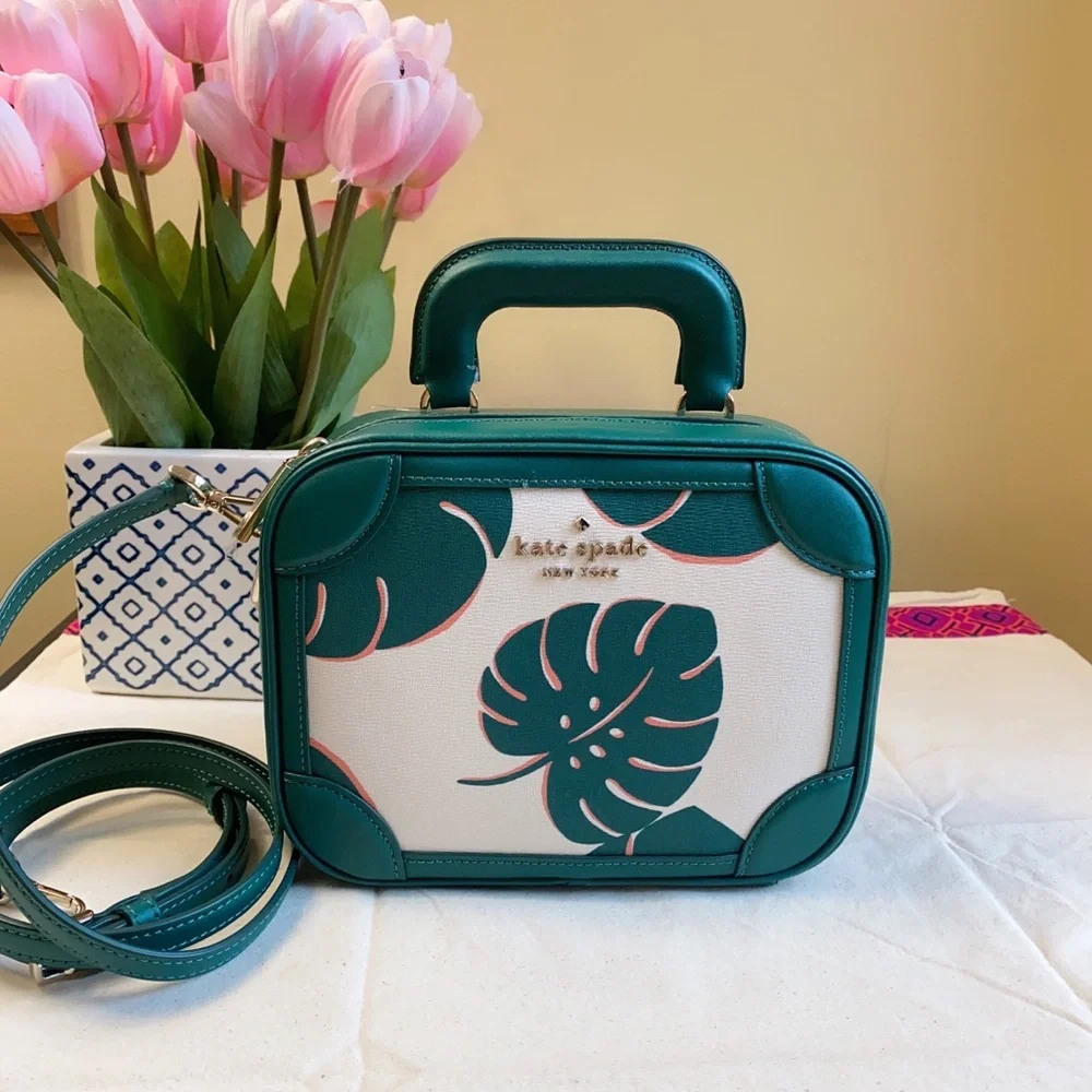 Kate Spade monstera leaves traveler trunk crossbody bag